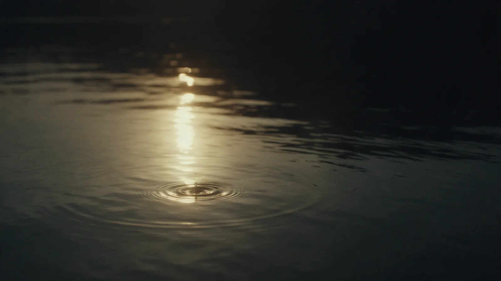 Still water with a single ripple.
