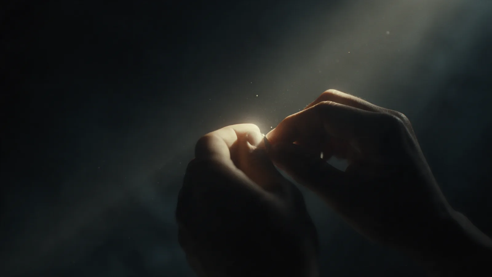 Hands holding a point of light.